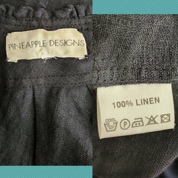 Pineapple Designs Black 100% Linen Cap Sleeve Peasant Top - Picture 5 of 5